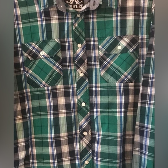 Extreme Couture Plaid Long Sleeve Button Down Shirt Skater Size Large - Picture 2 of 5